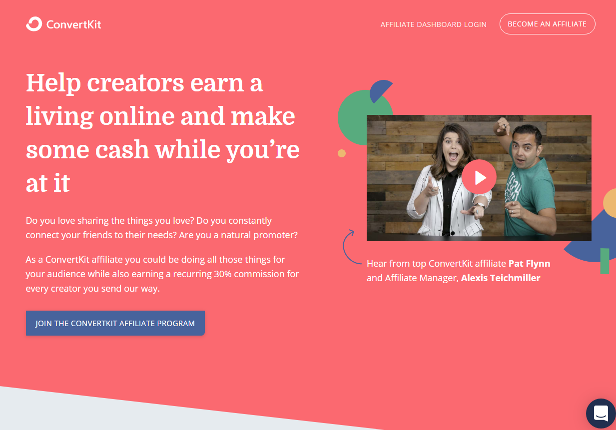 ConvertKit Affiliate Program Landing Page (Screenshot)