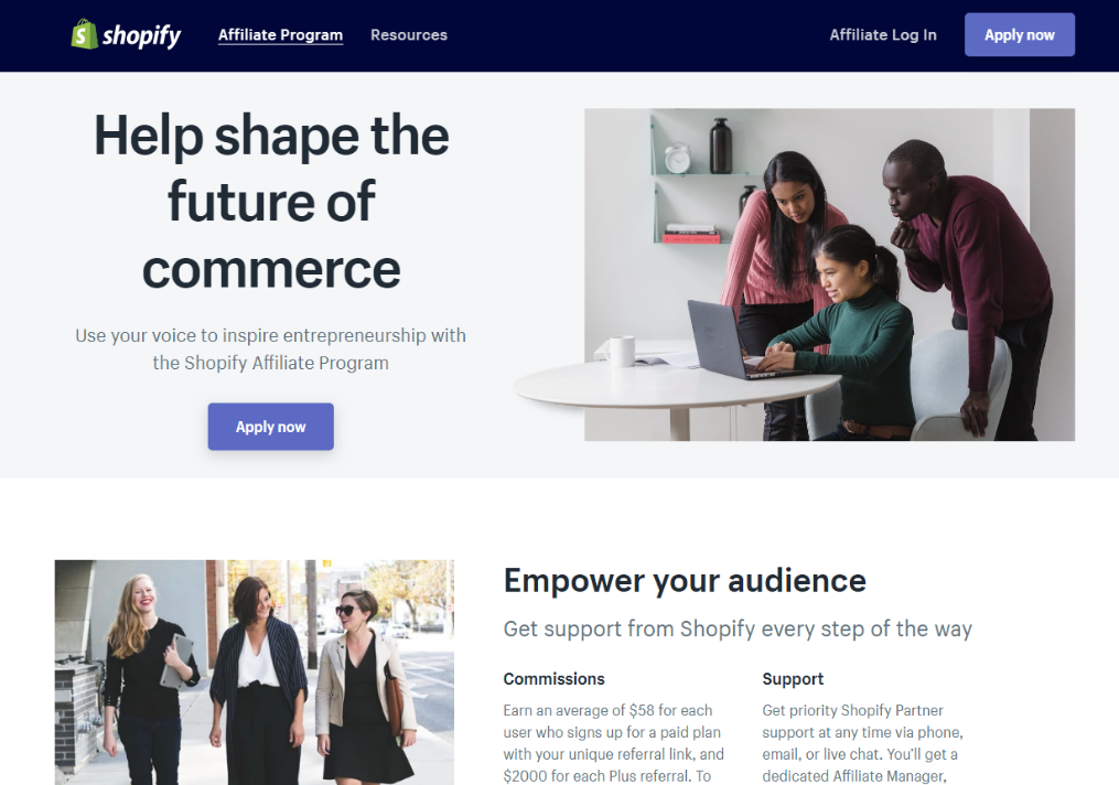 Shopify Affiliate Program Landing Page (Screenshot)