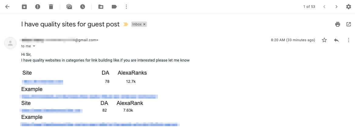 Really Bad Blog Outreach Email Template (No Personalization and Bad Ask)