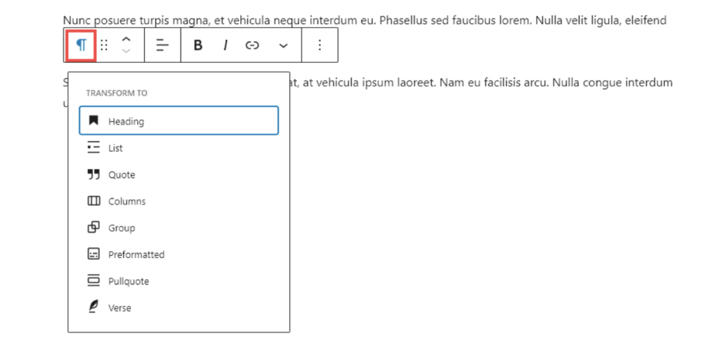 Wordpress Paragraph Block (Screenshot)