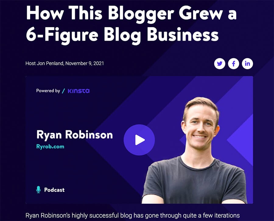 Interviews (Examples of Types of Content Marketing) Screenshot of Ryan Robinson Interview