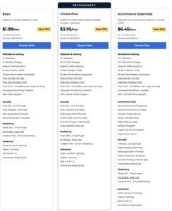 Bluehost pricing plans comparison