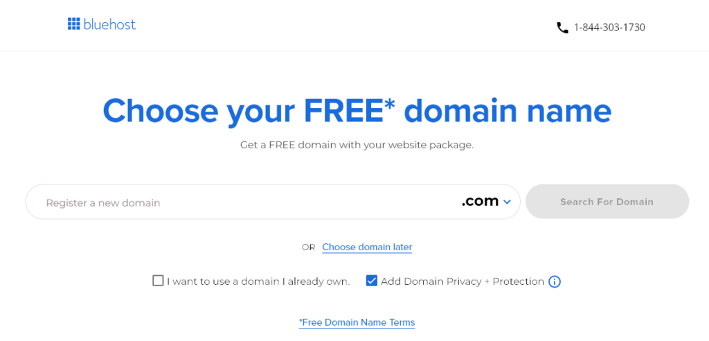 Registering your free domain name with Bluehost