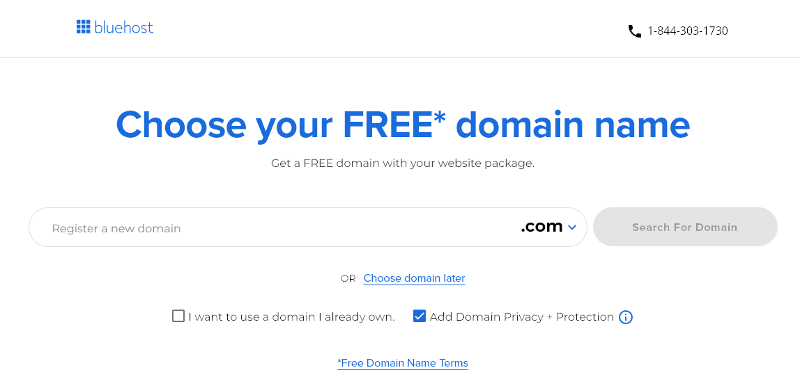 Registering your free domain name with Bluehost