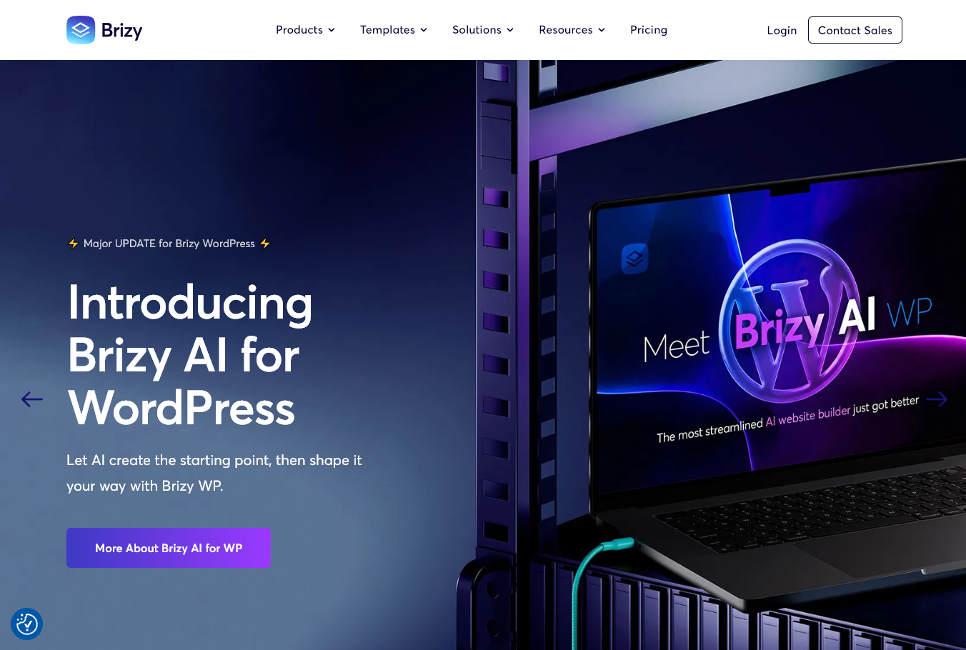 The Brizy website homepage (website builder that uses AI)