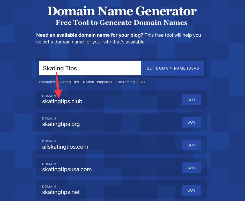 Keyword-Focused Domain Name (SkatingTips Example)
