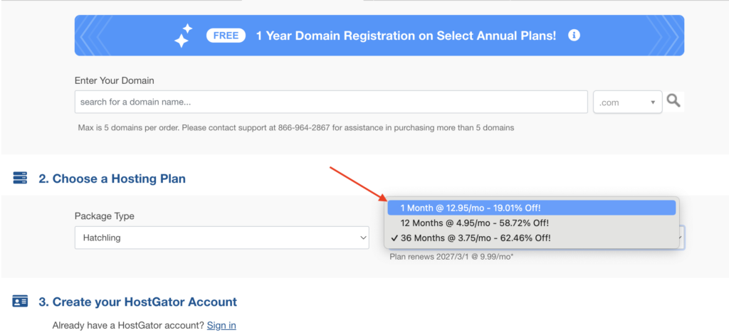 Best Monthly Billed Web Hosting Plans HostGator 1 Month Selection