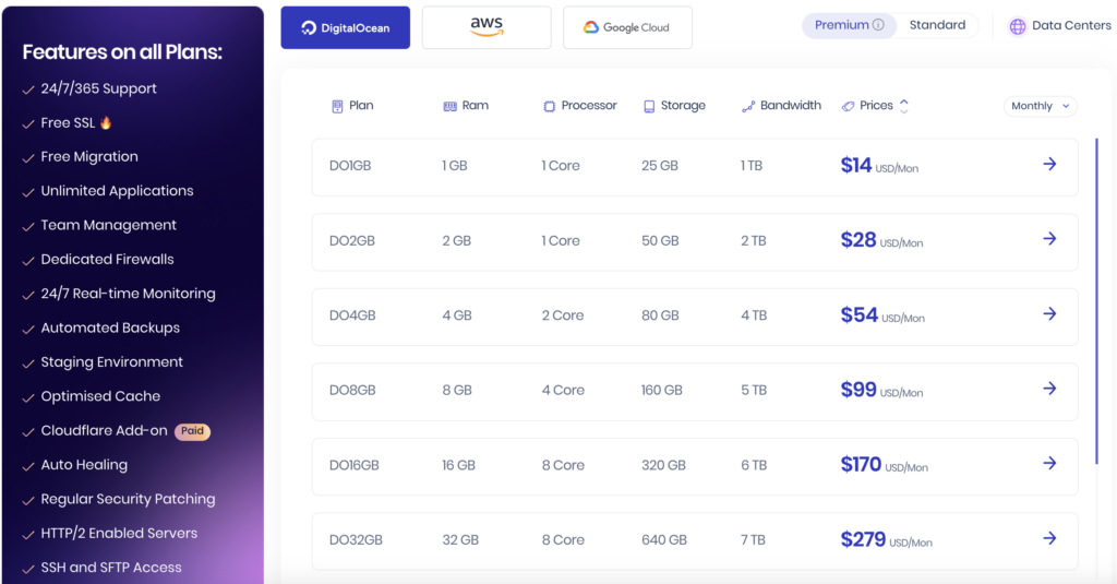 Monthly Web Hosting Plans Cloudways Pricing Options