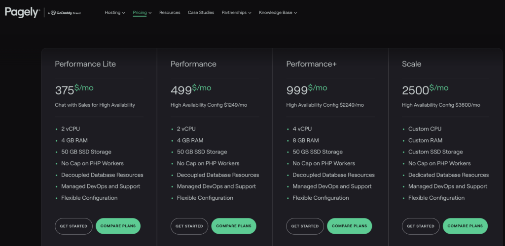 Pricing Screenshot Developer Hosting from Pagely