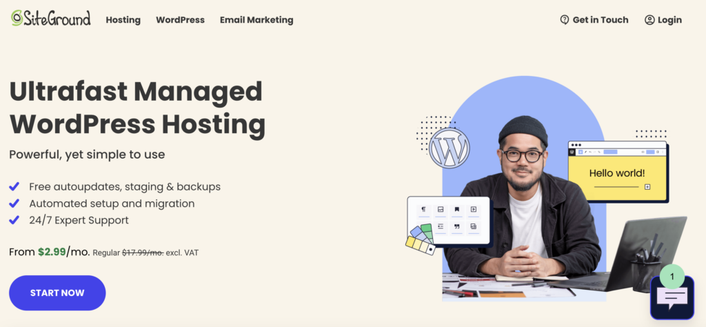 Siteground Landing Page Screenshot (Managed Plans)