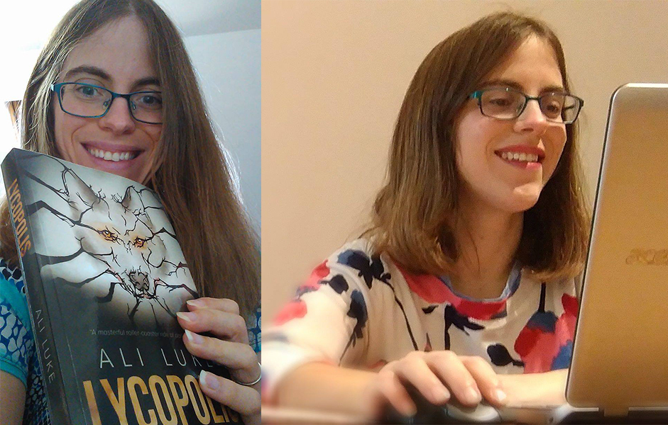 Ali Luke Writer with Book and at Laptop (Side-by-Side)