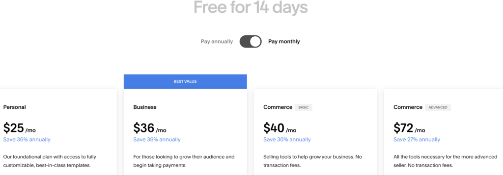 Best Ecommerce Website Builders - Squarespace Pricing