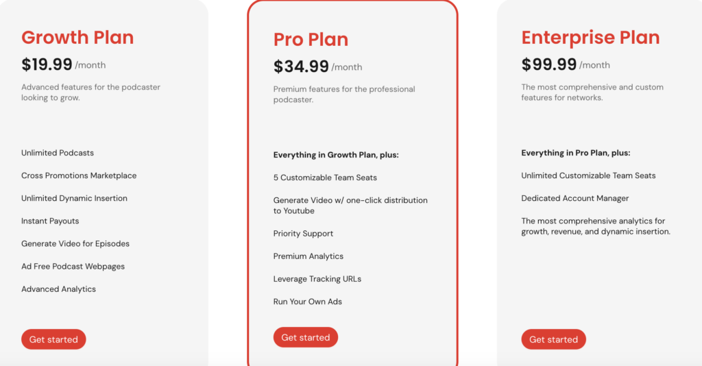 Best Podcast Hosting Platforms - RedCircle Pricing