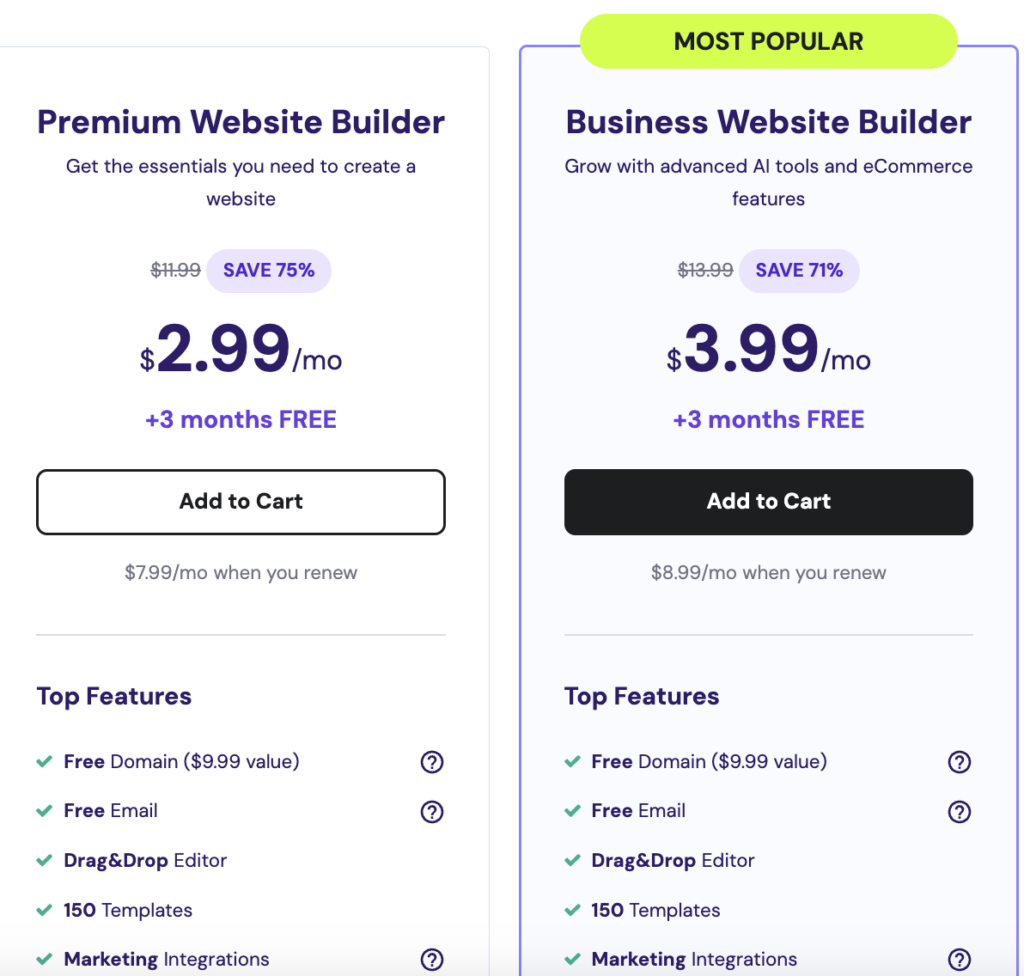 ecommerce website builders - Hostinger (previously Zyro) Pricing