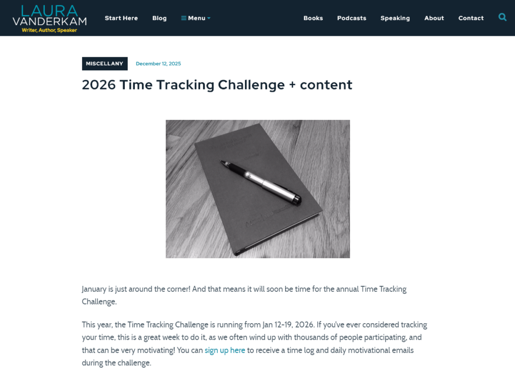 A Challenge post from Laura Vanderkam's blog (her annual time tracking challenge)