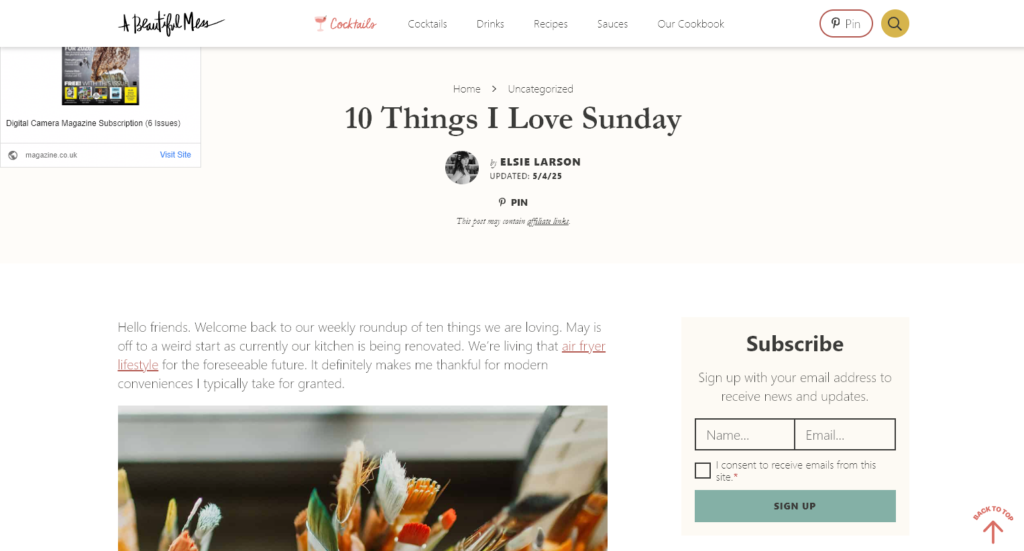 Example of a Things I Love post, from the lifestyle blog A Beautiful Mess