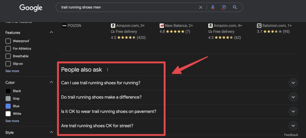 Example of People Also Ask Suggestions (PAA Results) Screen Shot