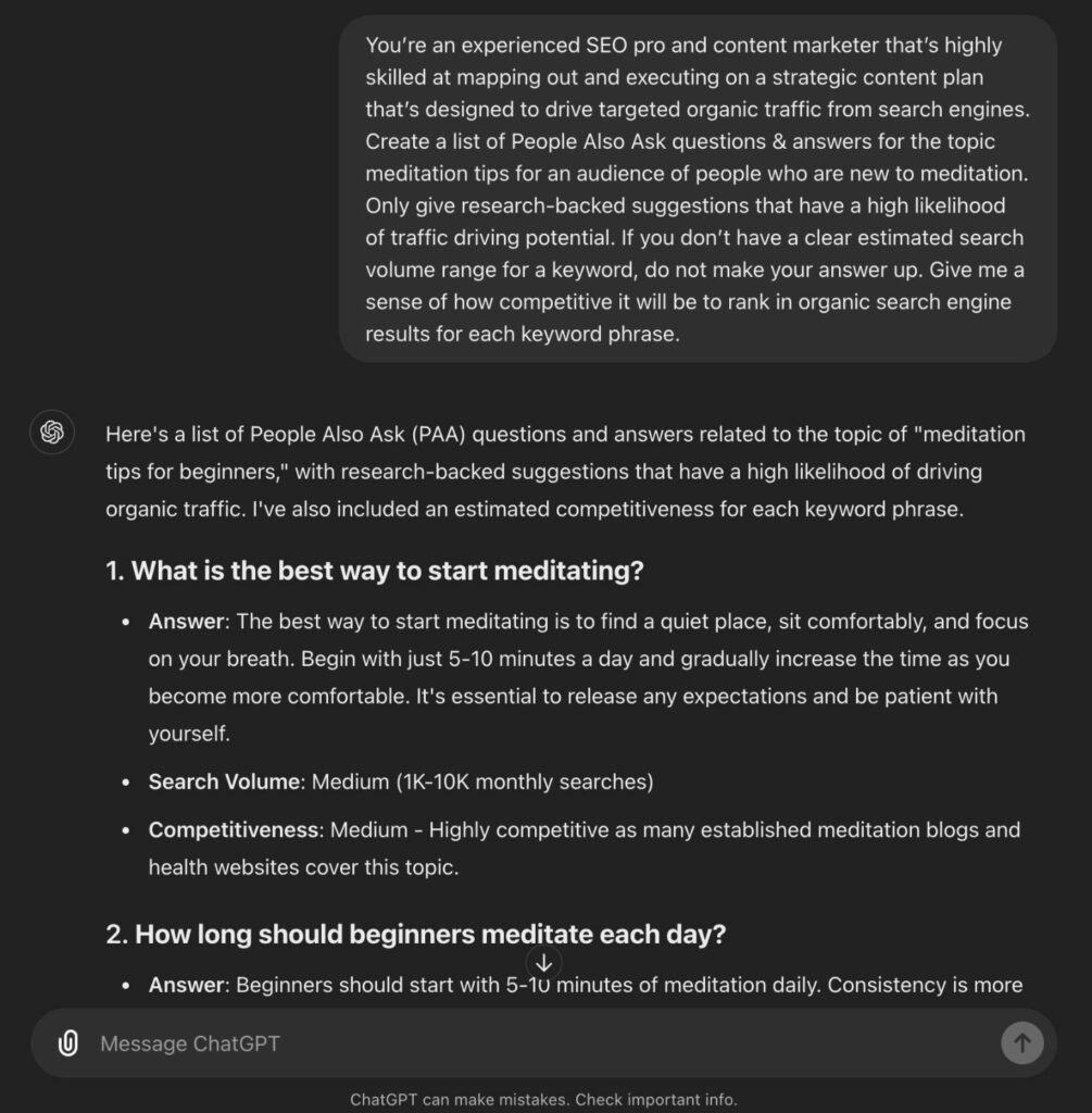 People Also Ask ChatGPT Prompt for Writers (Screen Shot)