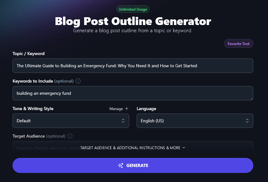 Using the blog post outline generator in RightBlogger