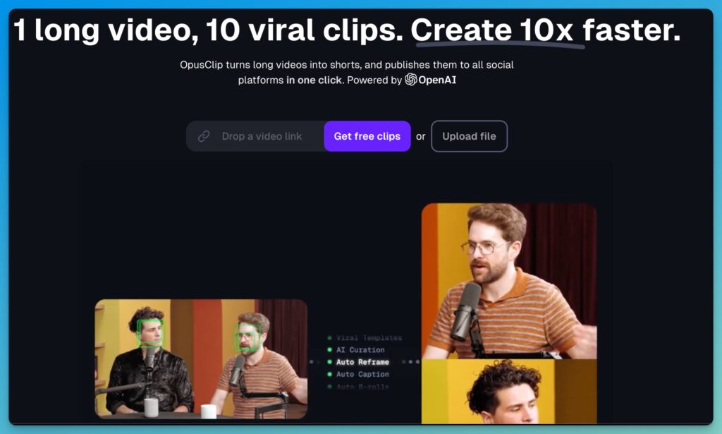 OpusClip for Repurposing Long-Form Videos to Short-Form Clips (Screen Shot)