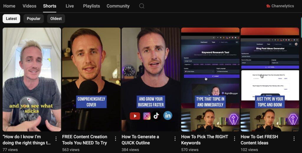 Short-Form Video Examples (Ryan Robinson YouTube Shorts)