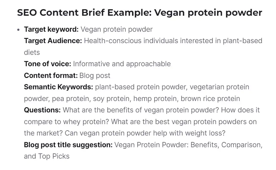 Example of SEO Content Brief Template (Screenshot)