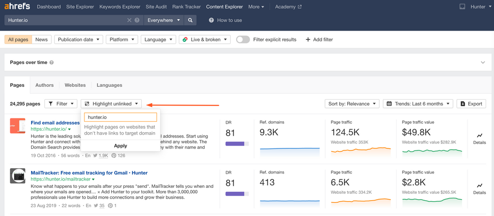 Ahrefs Content Explorer Example