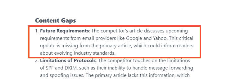 Example of Content Gap Analysis (Specific Suggestions)