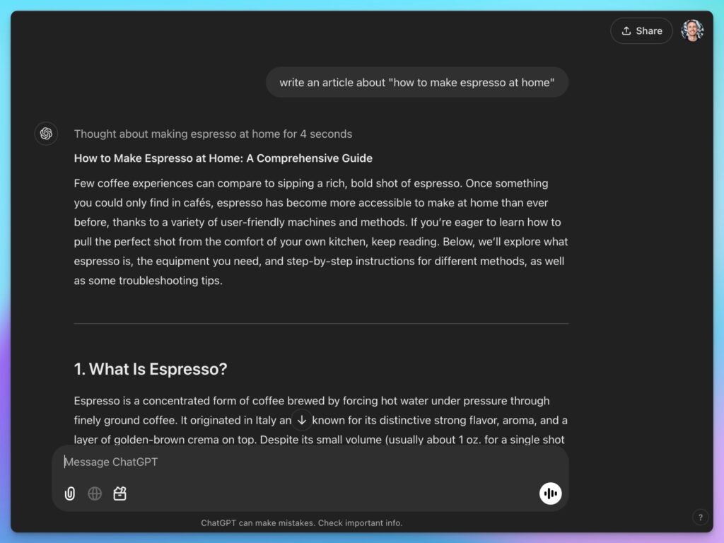 Example of ChatGPT AI Article with Simple Instructions
