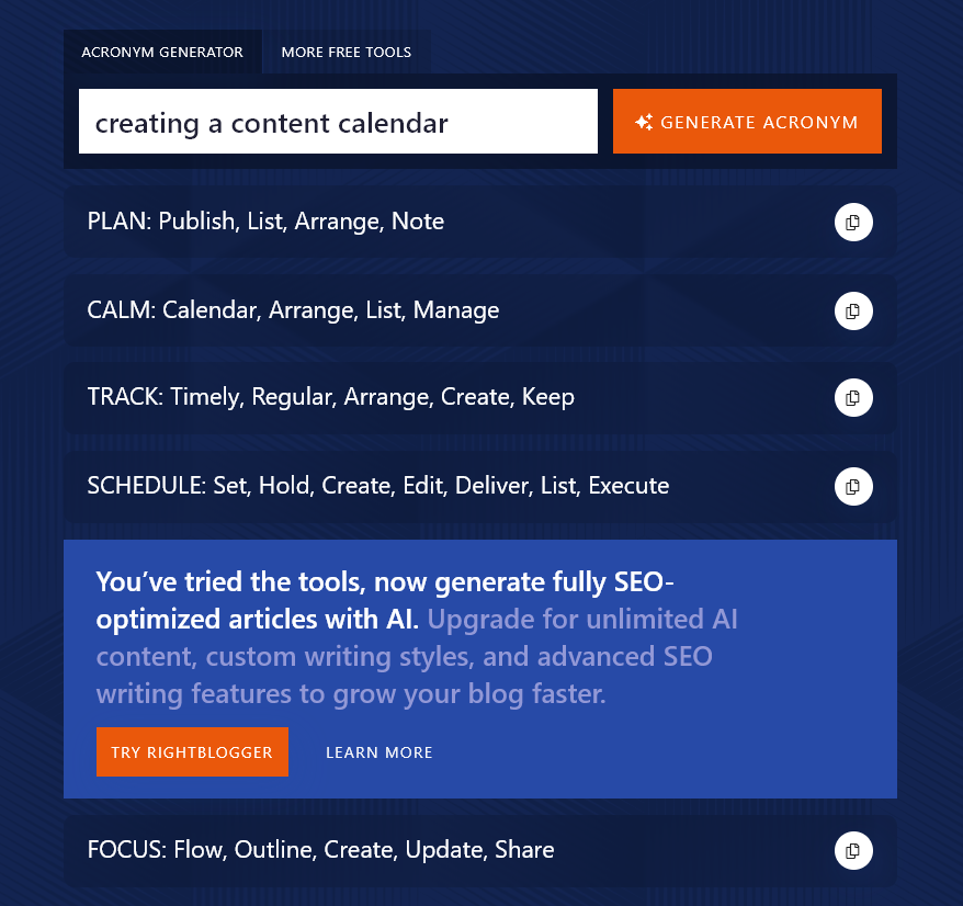 Generating 5 Acronyms With the AI Acronym Generator Tool