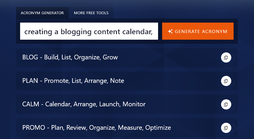 Entering a More Specific Topic for the AI Acronym Generator