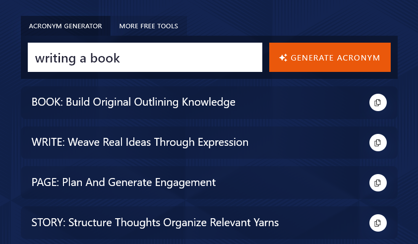 Using a Topic Without any Step by Step Instructions for the Acronym Generator