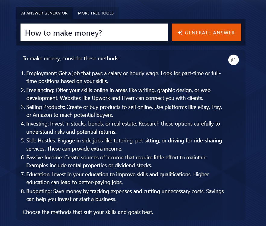 Using the AI Answer Generator With a Vague or General Question