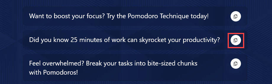 Selecting and Copying One of the Hook Options from the AI Hook Generator