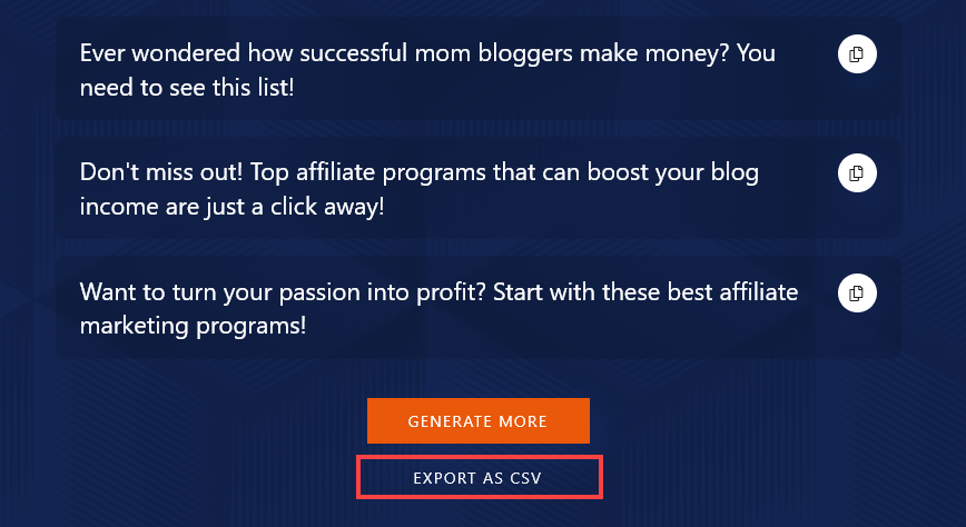 Downloading a CSV File of the Hooks You've Generated Using the AI Hook Writer