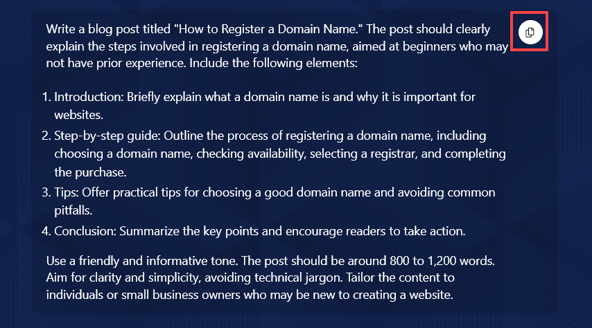 Copying Your Generated Prompt From the AI Prompt Generator