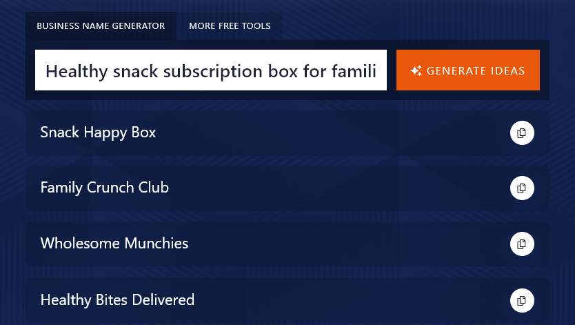 Getting a List of Potential Business Names from the AI Company Name Generator