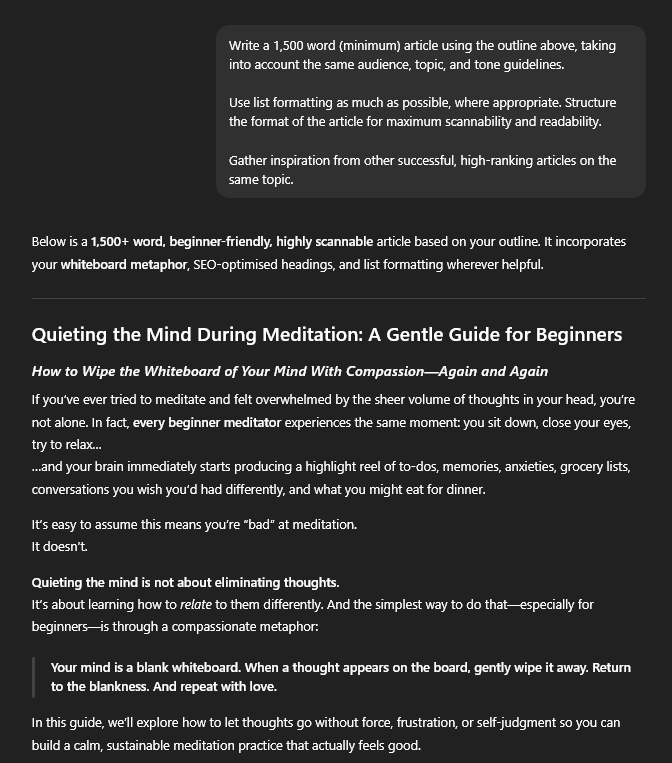 Using the best AI Prompts for Bloggers to craft a full first draft using ChatGPT.