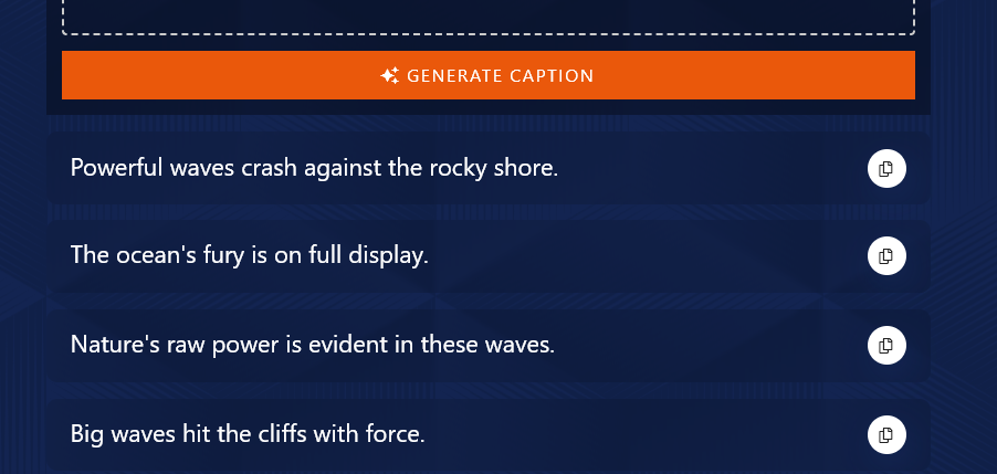 Generating a List of Captions Using the Image Caption Generator Tool