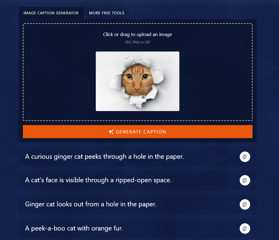 Uploading an Unusual Image of a Cat Peeking Through Paper, Which the AI Has Captioned Successfully