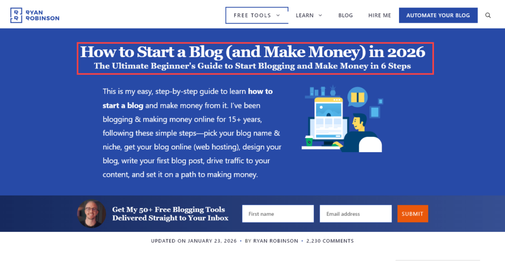 On-page title How to Start a Blog (and Make Money) in 2026: The Ultimate Beginner's Guide to Start Blogging and Make Money in 6 Steps