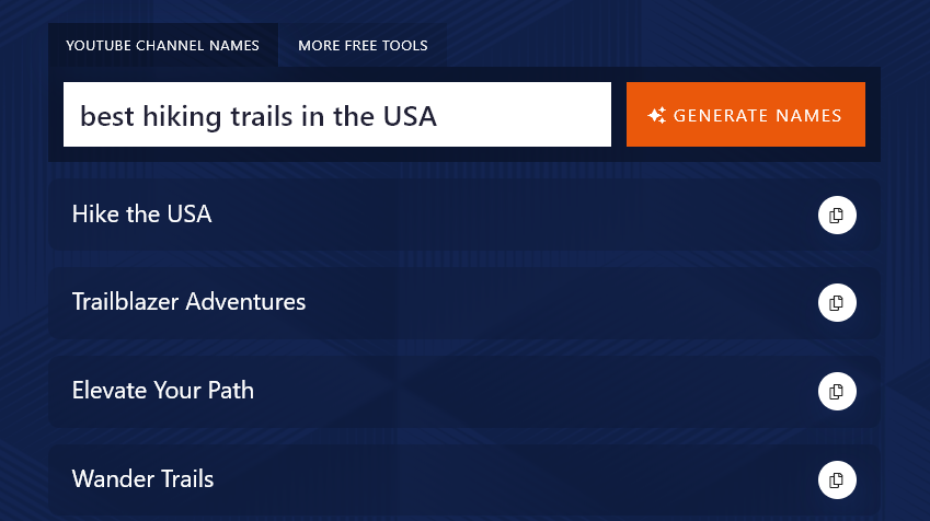 Generating a List of Potential Channel Names Using the YouTube Name Generator Tool