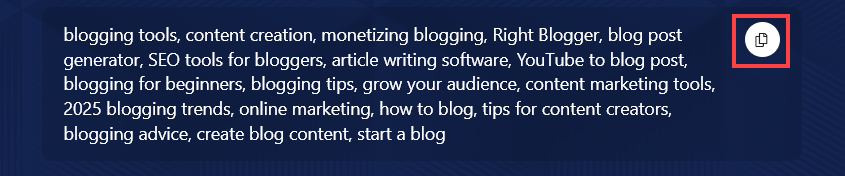 Copying Your List of Tags From the YouTube Tag Generator