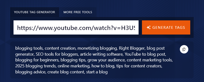 Generating the Comma-Separated List of Tags Using the AI YouTube Tag Generator