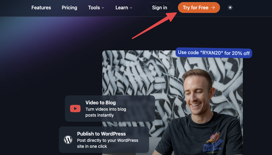 Creating a Free RightBlogger Account (Screen Shot) Try for Free