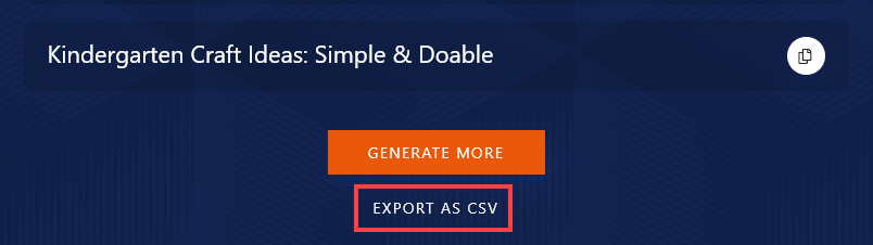The Export as CSV button for the AI Facebook Group Name Generator Tool