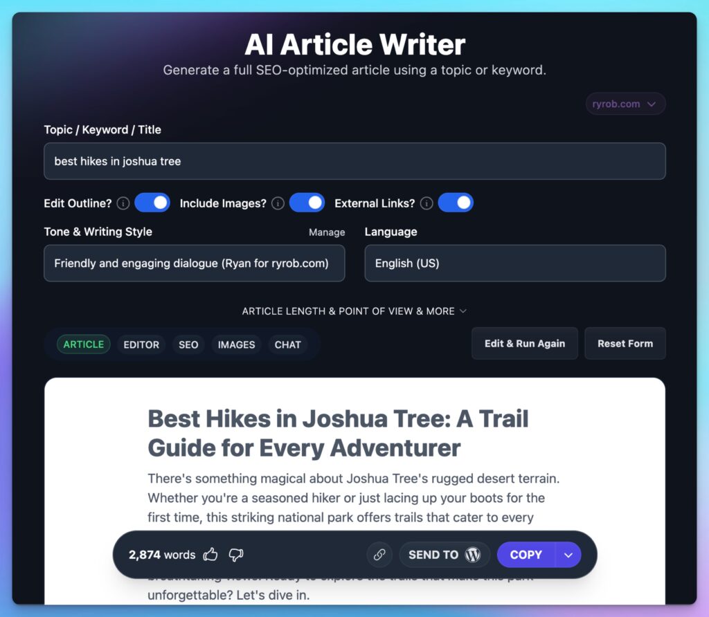 AI Article Writer Example in RightBlogger (SEO Blog Post Writer) Screen Shot