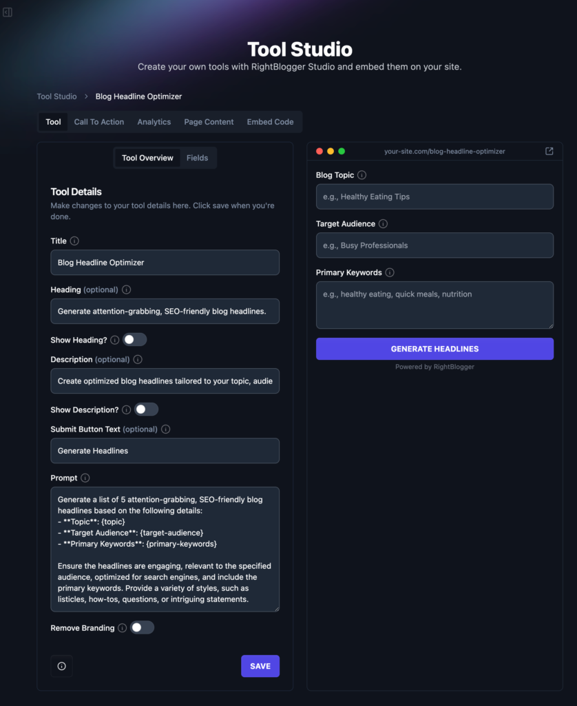 First Draft of an AI Tool in Tool Studio (Screen Shot)
