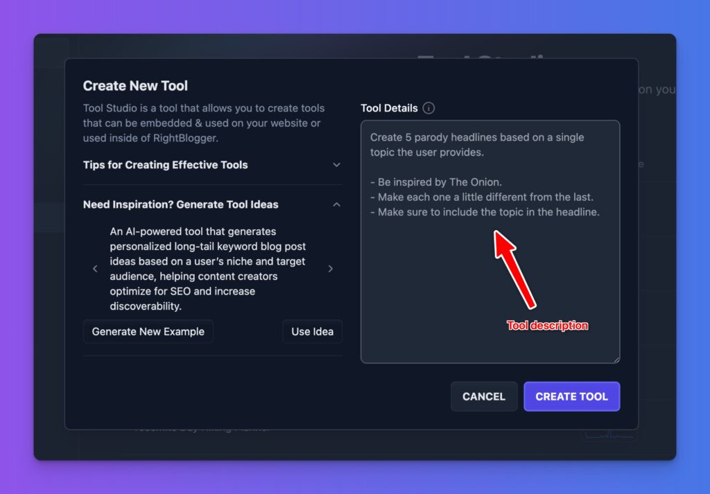 How to Make an Embeddable AI Tool for Your Website (Describe Tool in Tool Studio) Screen Shot