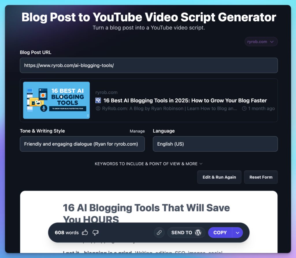 Turn Blog Posts into Video Scripts with AI (Repurposing) Screen Shot